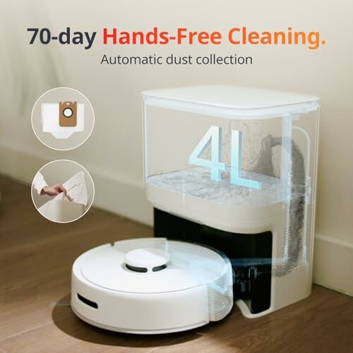 Robot vacuum with automatic dust collection and 4L capacity.