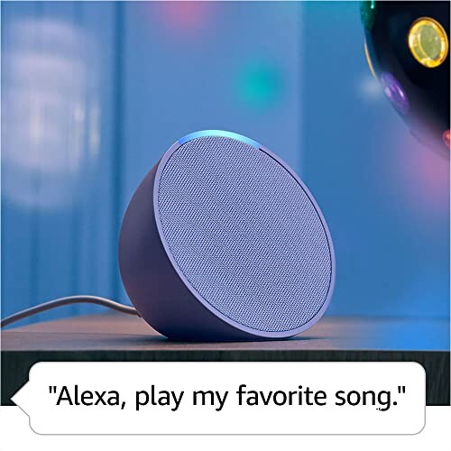 Smart speaker with voice command, 'Alexa, play my favorite song.'