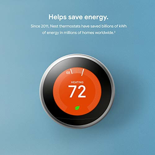 Smart thermostat displaying 72 degrees heating on blue background