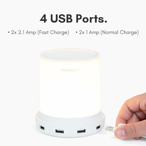 USB charging station with light and four ports.