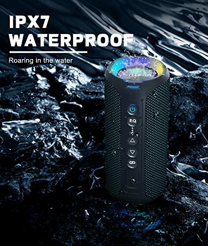 Waterproof speaker with LED lights on wet surface