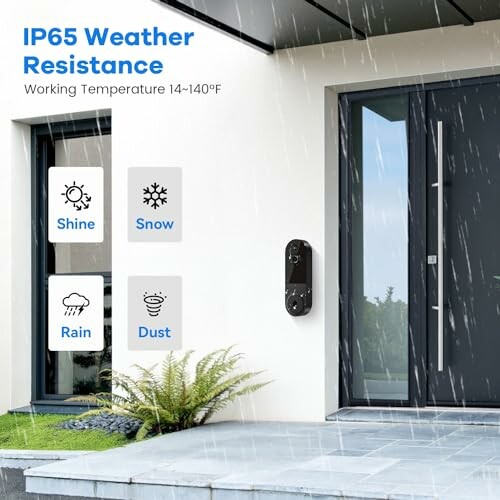 Weather-resistant doorbell with IP65 rating on house exterior