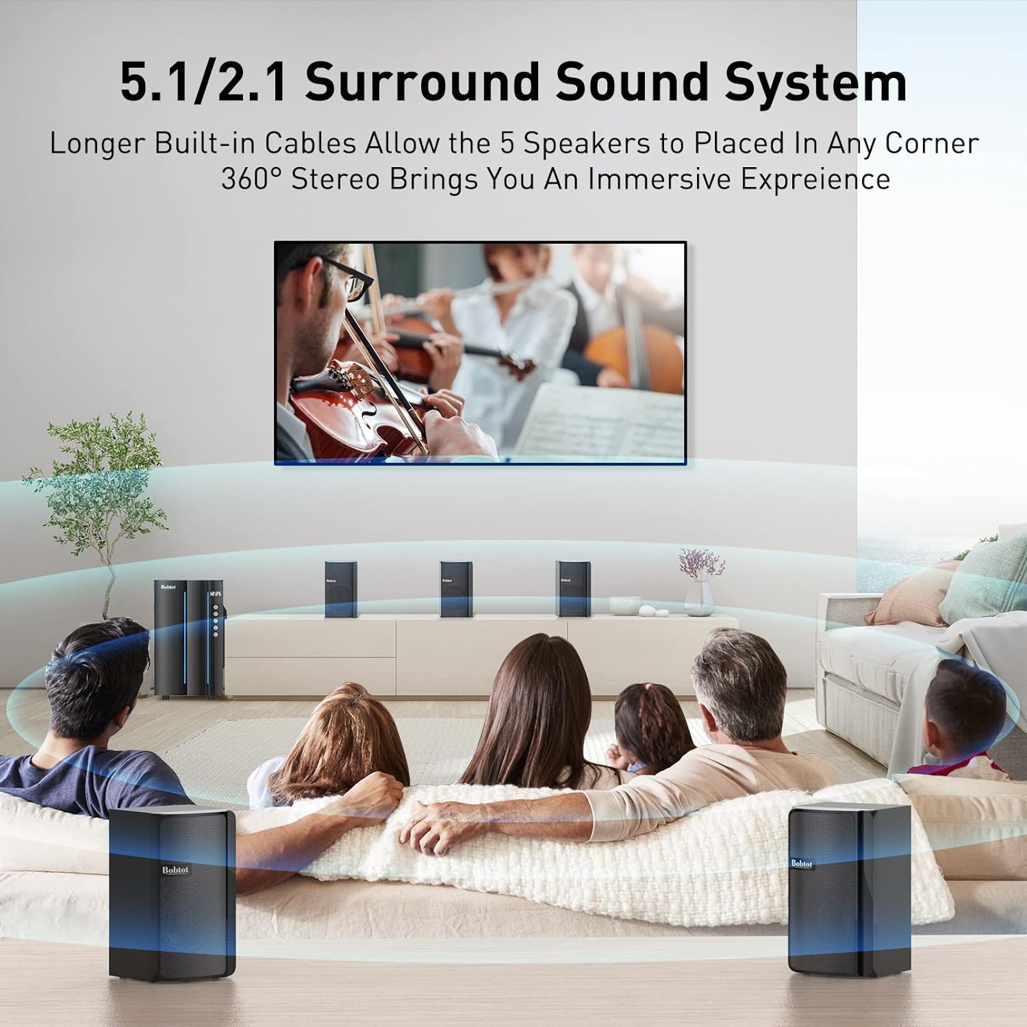 Bobtot Home Theater Systems Surround Sound Speakers - 800 Watts 6.5inch Subwoofer 5.1/2.1 Channel Wired Home Audio Stereo System with HDMI ARC Optical Bluetooth Input for TV