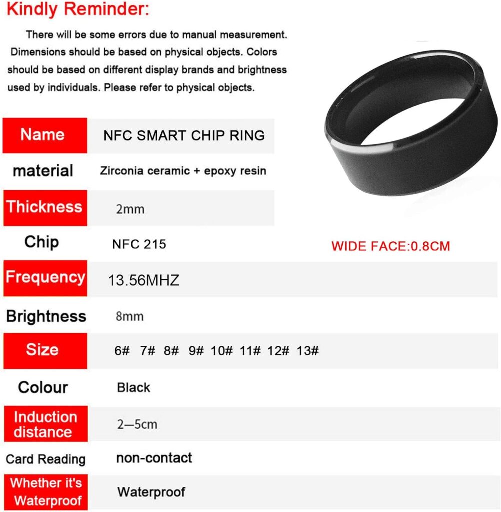 hecere Waterproof Ceramic NFC Ring, NFC Forum Type 2 215 496 bytes Chip Universal for Mobile Phone, All-round Sensing Technology Wearable Smart Ring, Wide Surface Fasion Ring(10#)