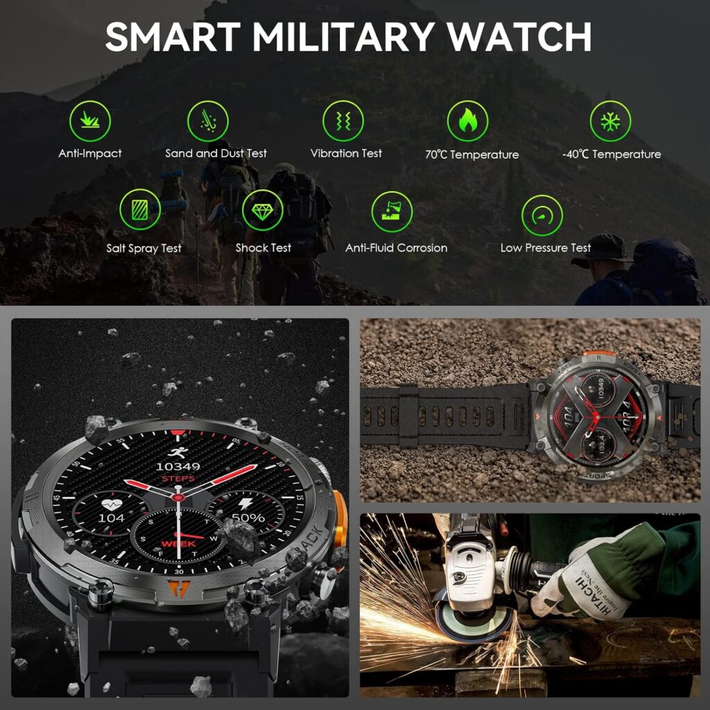 Military Smart Watch for Men (Call Receive/Dial) with LED Flashlight, 1.45 HD Outdoor Tactical Rugged Smartwatch, Sports Fitness Tracker Watch with Heart Rate Sleep Monitor for iPhone Android Phone