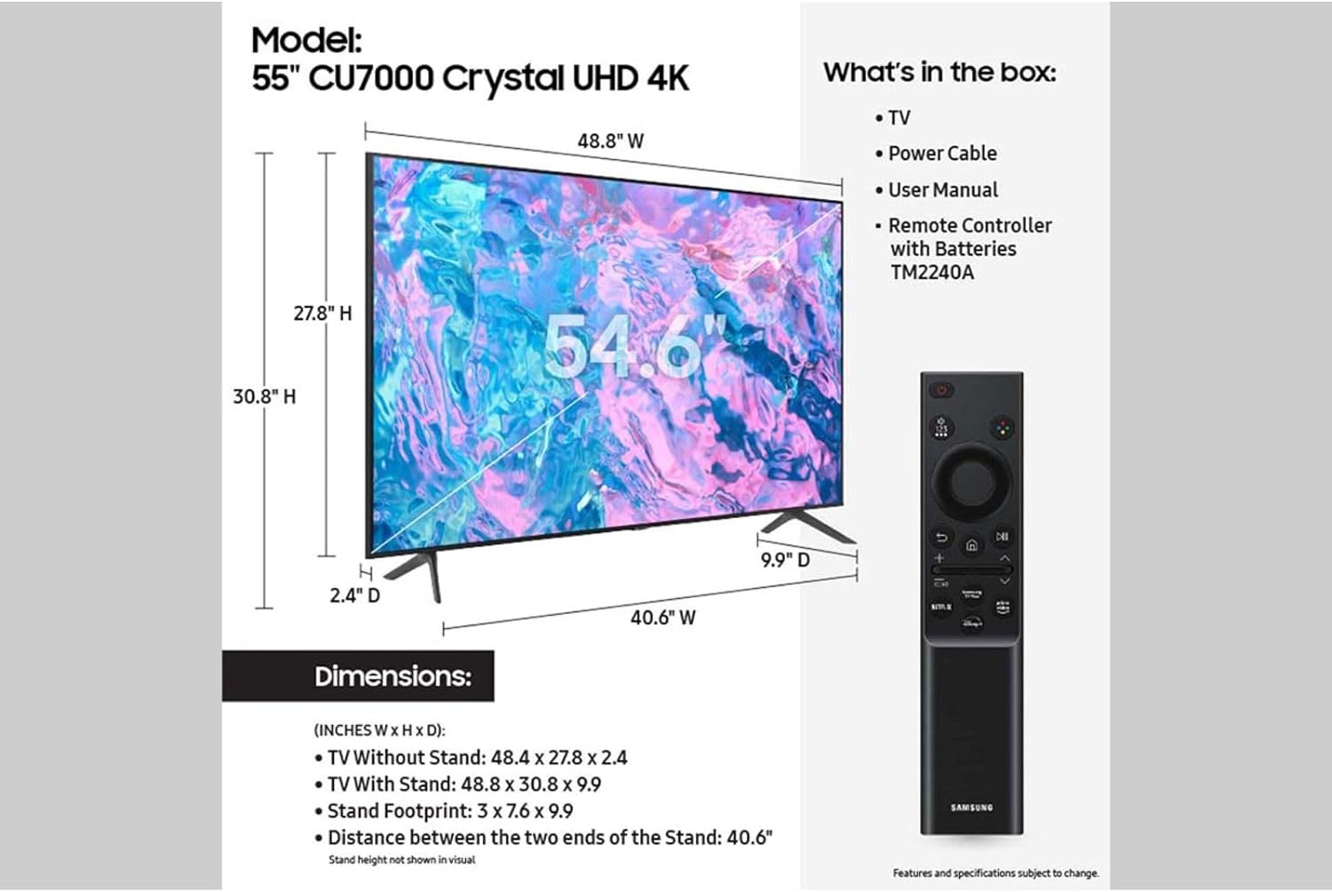 SAMSUNG 55-Inch Class TU700D Series 4K Crystal UHD Smart TV with Dolby (UN55TU700DFXZA)