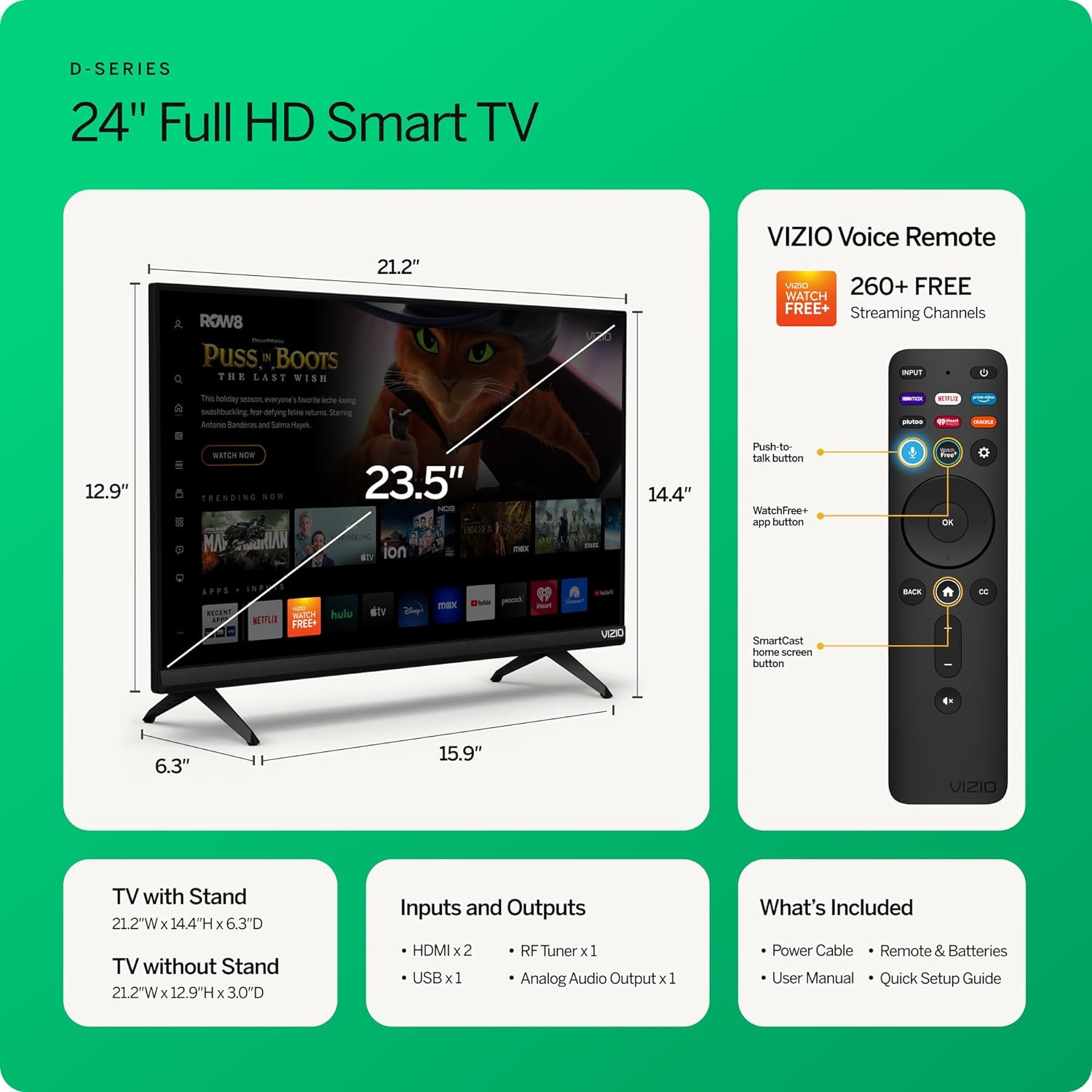 VIZIO 24-inch D-Series FHD LED Smart TV w/Bluetooth Headphone Capable, AMD FreeSync Alexa Compatibility, D24fM-K01, 2023 Model