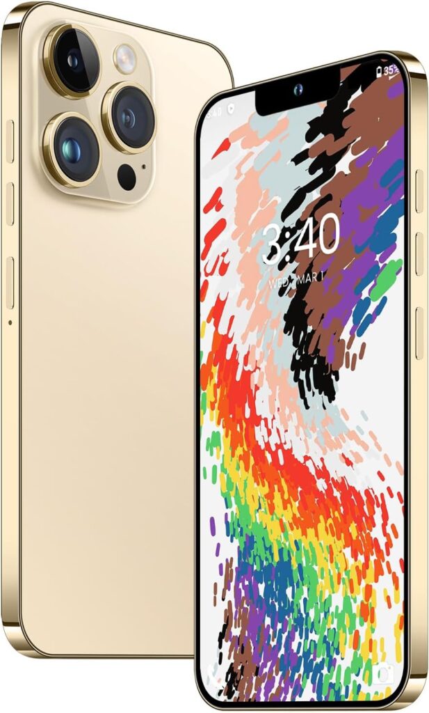 xixaomiro i14Pro Max 5G Cell Phone, Unlocked Android Smartphone, 8GB+512GB, 6.8 FHD Display Screen, 13MP+48MP Camera, 5000mAh Battery, Dual Sim Card,1TB Expandable Storage (Golden)