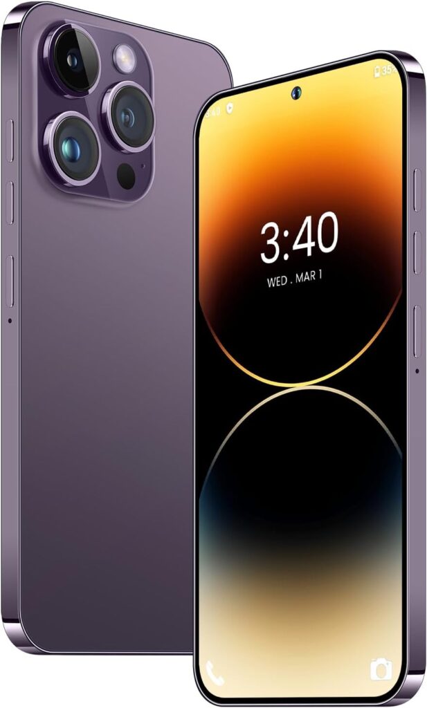 xixaomiro i14Pro Max Unlocked 5G Cellphone Android Smartphone Mobile Phone, 8GB RAM, 512GB ROM 1TB Expandable, 6.8 FHD Screen, 6000mAh Battery, Dual Sim Card, 48+13MP Camera (Purple)